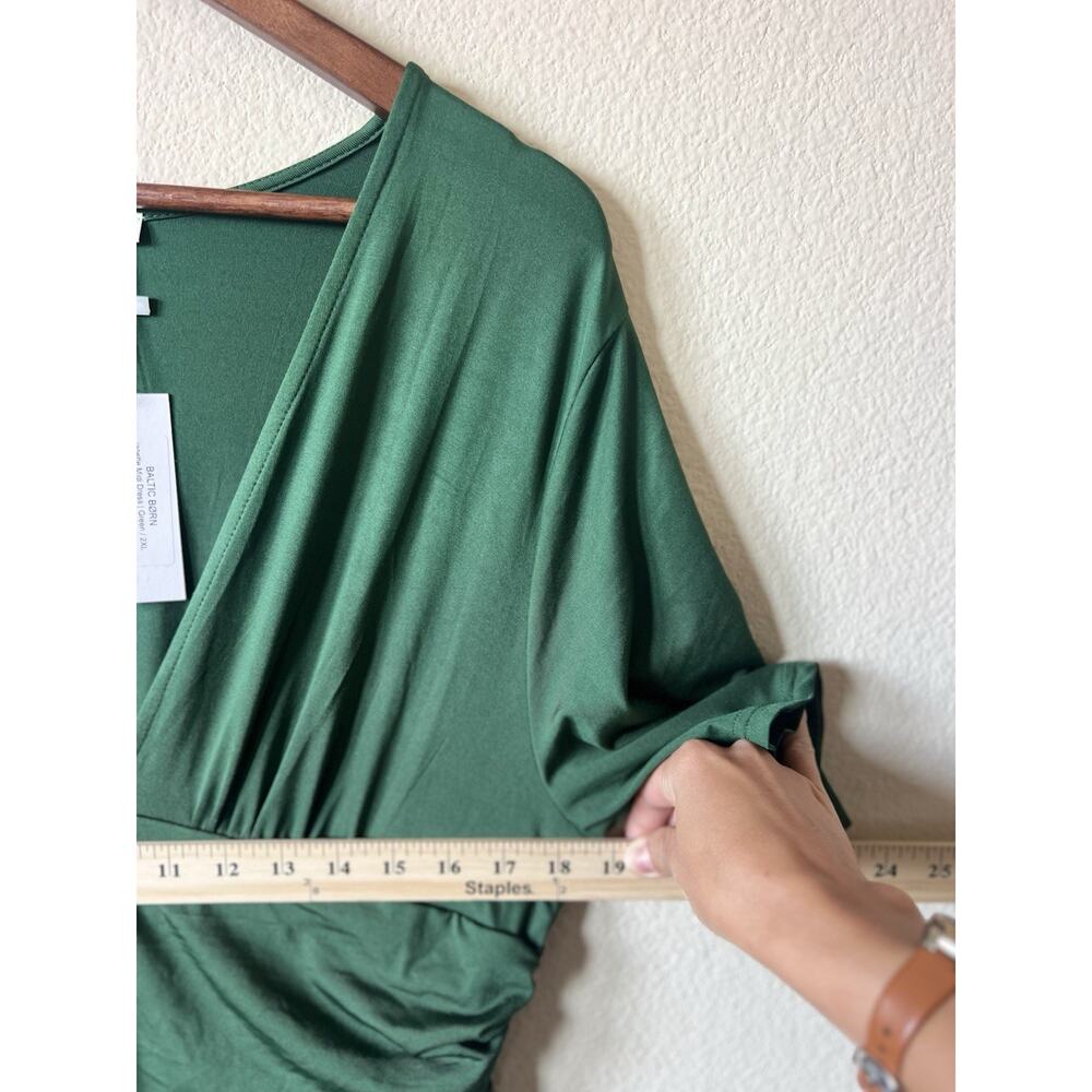 NWT Baltic born Green Midi Dress Deep V Neck Flutter Sleeve Flowy Skirt Plus 2X - Picture 13 of 15